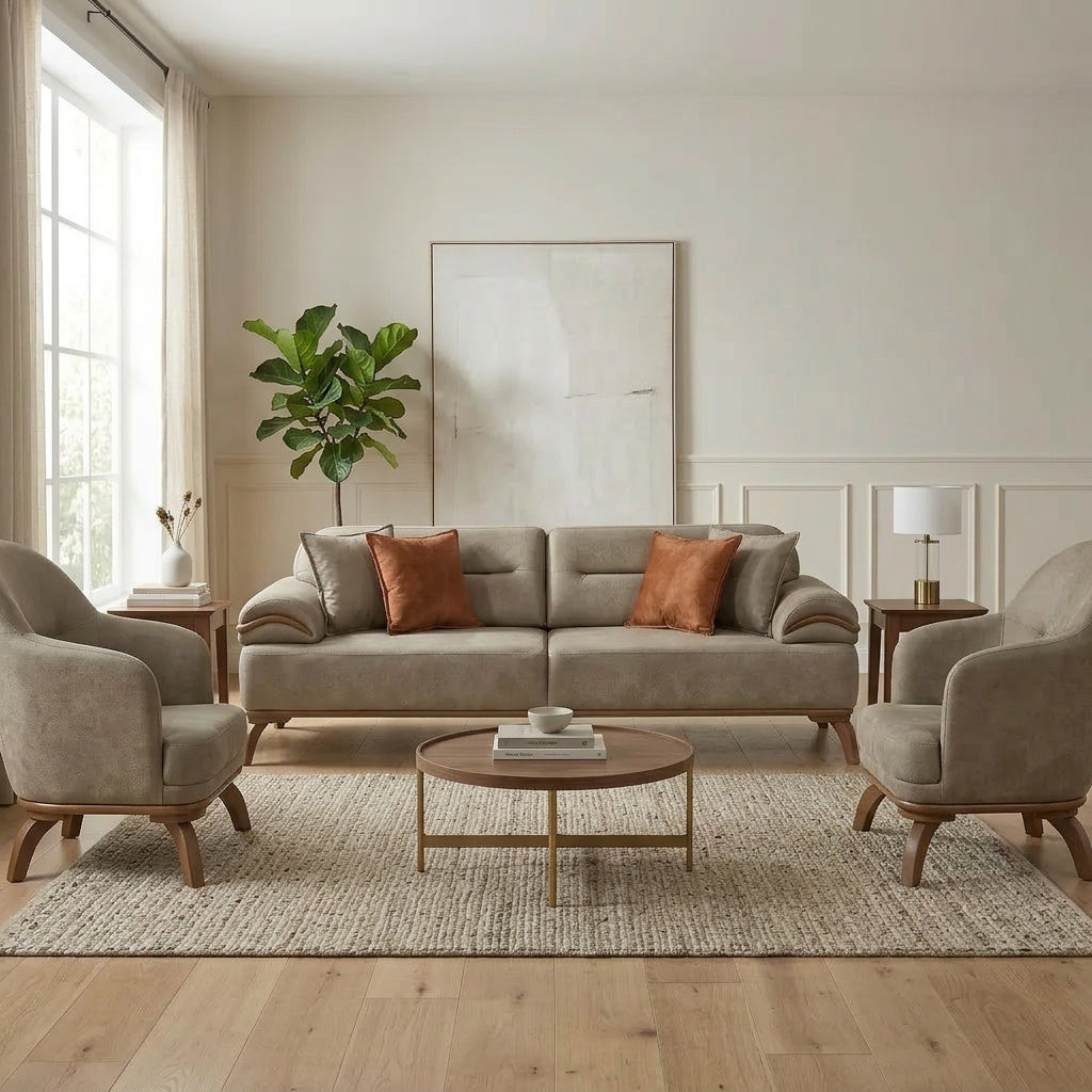 Mia 4-pieces (2 Sofa & 2 Chair) Livingroom Set Beige by Furnia at Eve Furniture