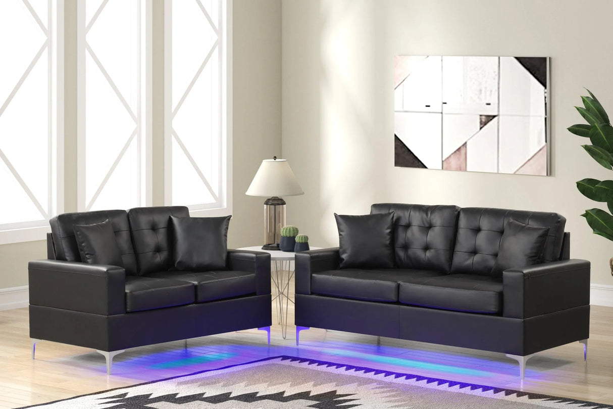 Miami Black (LED LIGHTS) Sofa & Loveseat by Happy Homes at Eve Furniture