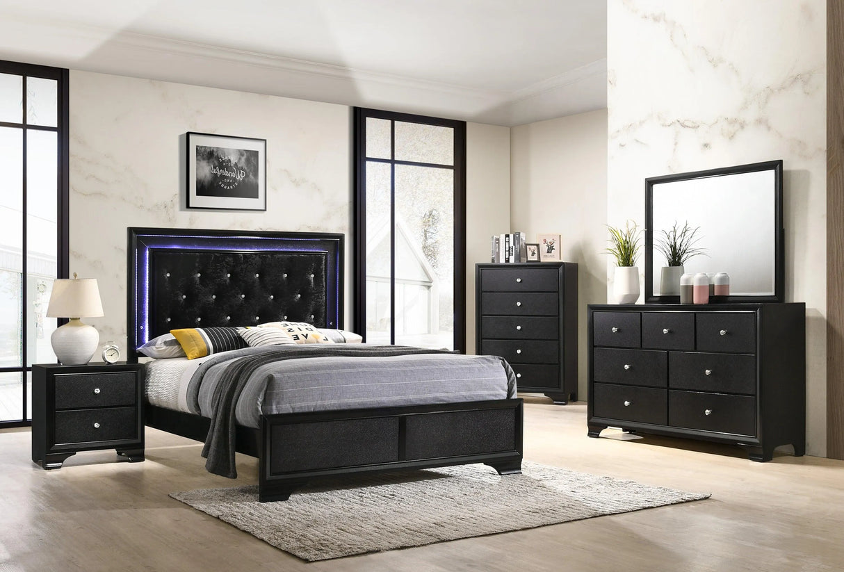Micah Black LED Upholstered Panel Bedroom Set by Crown Mark at Eve Furniture