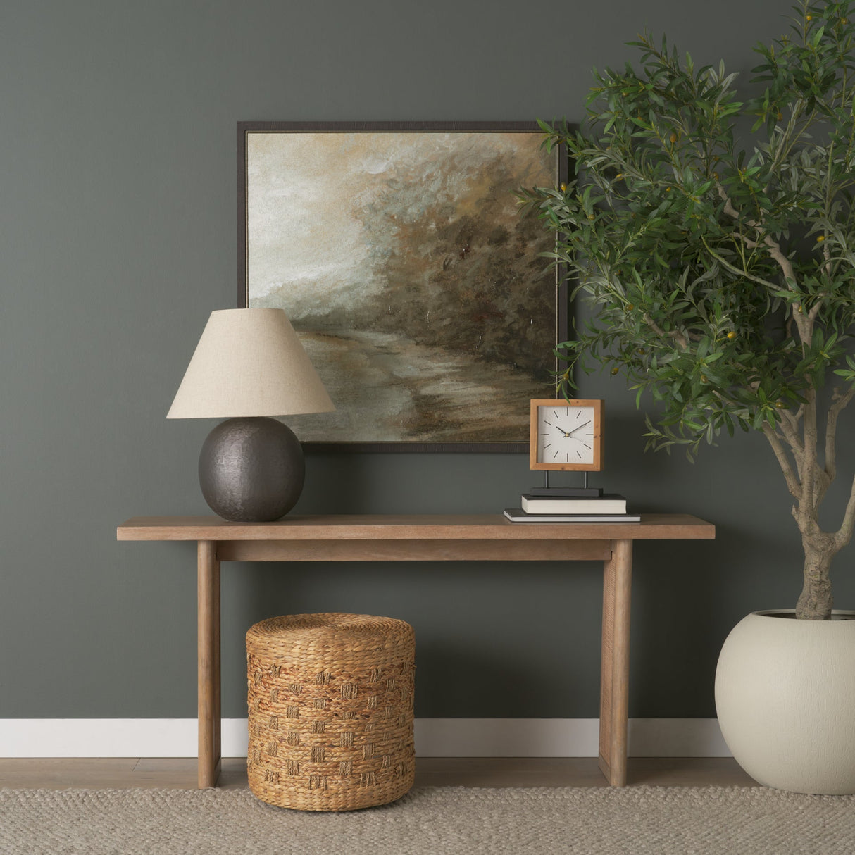 Michelle Light Brown Woven Seagrass Round Pouf by Mercana at Eve Furniture