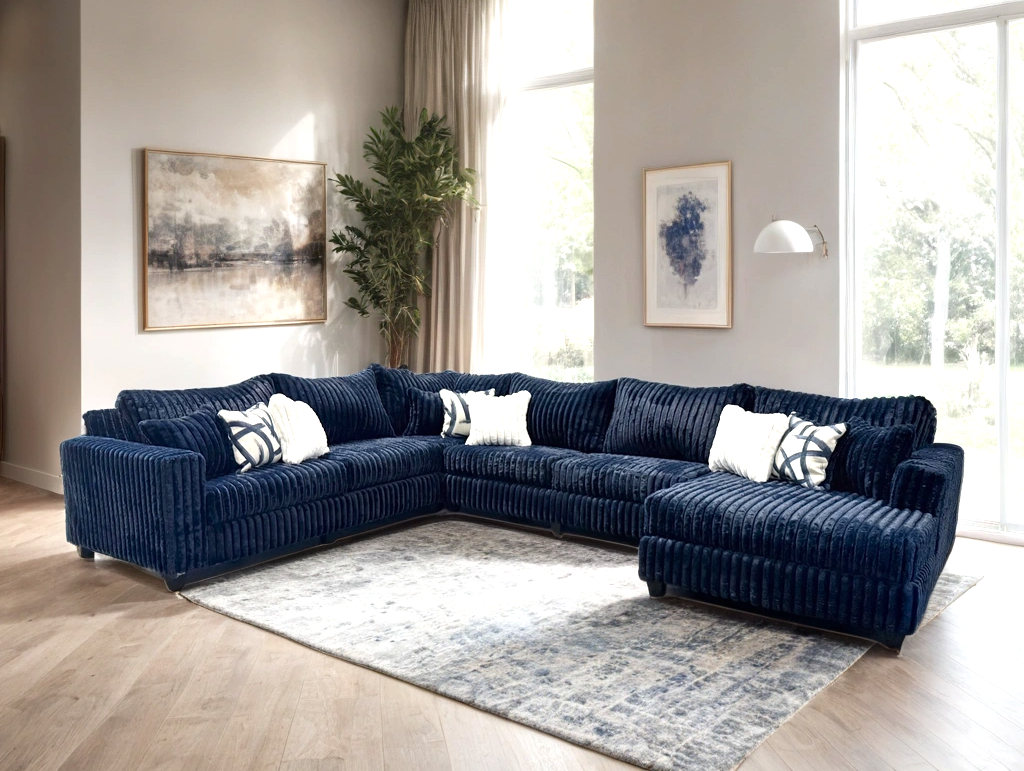 Midnight 4-Piece Blue Oversized Right Arm Facing (RAF) Sectional by Happy Homes at Eve Furniture