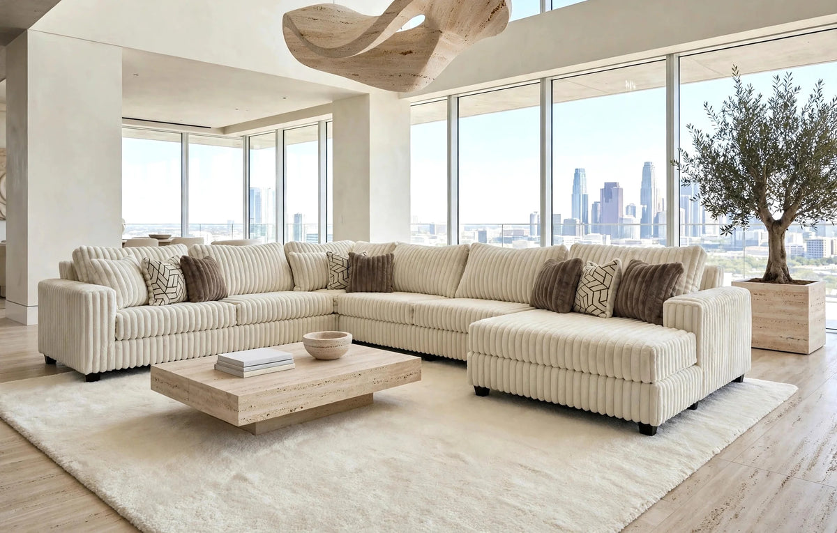 Midnight 4-Piece Cream Oversized Right Arm Facing (RAF) Sectional by Happy Homes at Eve Furniture