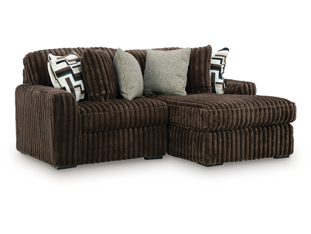 Midnight-Madness Chocolate 2-Piece Sectional with Right Chaise by Ashley at Eve Furniture