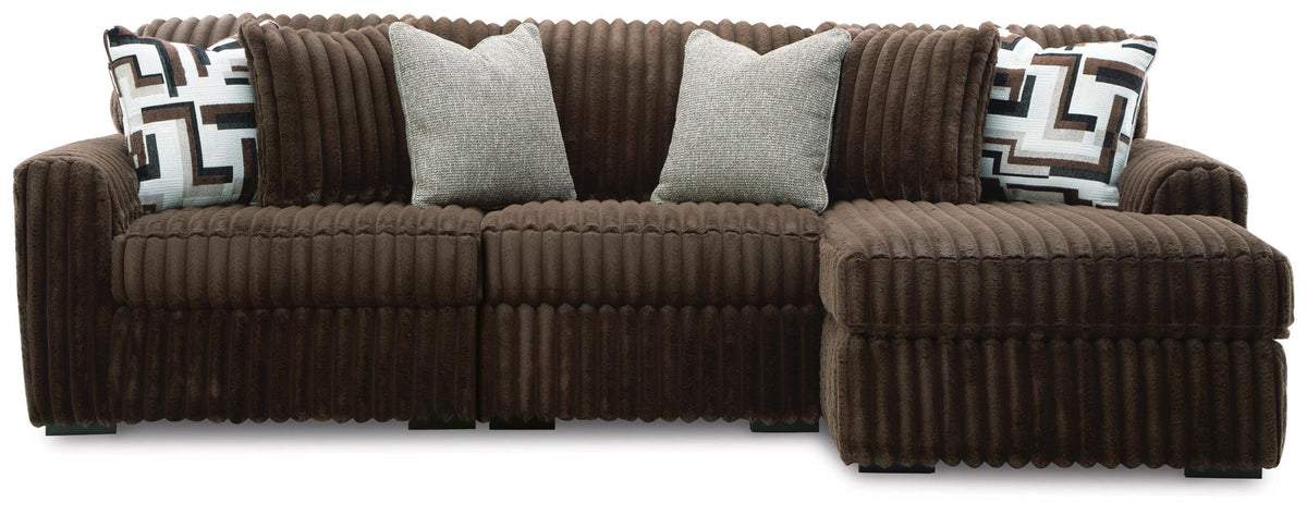 Midnight-Madness Chocolate 3-Piece Sectional with Chaise by Ashley at Eve Furniture