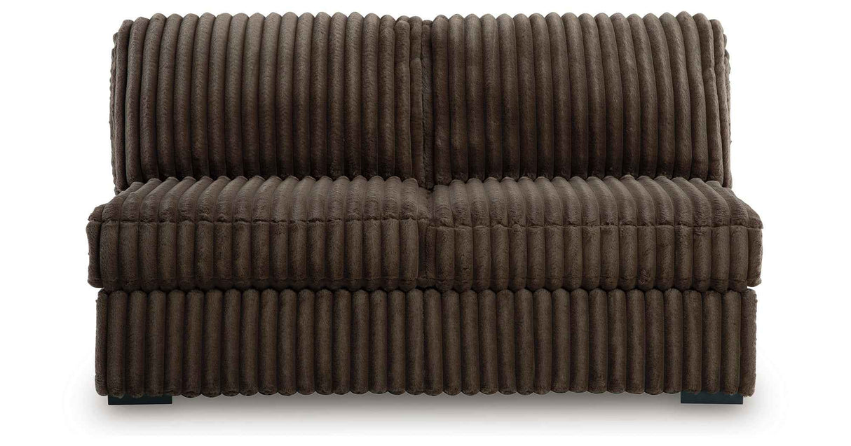 Midnight-Madness Chocolate 3-Piece Sectional with Ottoman by Ashley at Eve Furniture