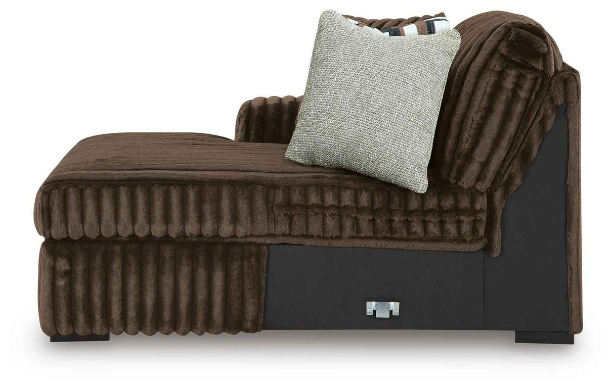 Midnight-Madness Chocolate 3-Piece Sectional with Ottoman by Ashley at Eve Furniture