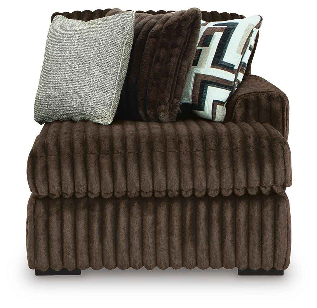 Midnight-Madness Chocolate 3-Piece Sectional with Ottoman by Ashley at Eve Furniture