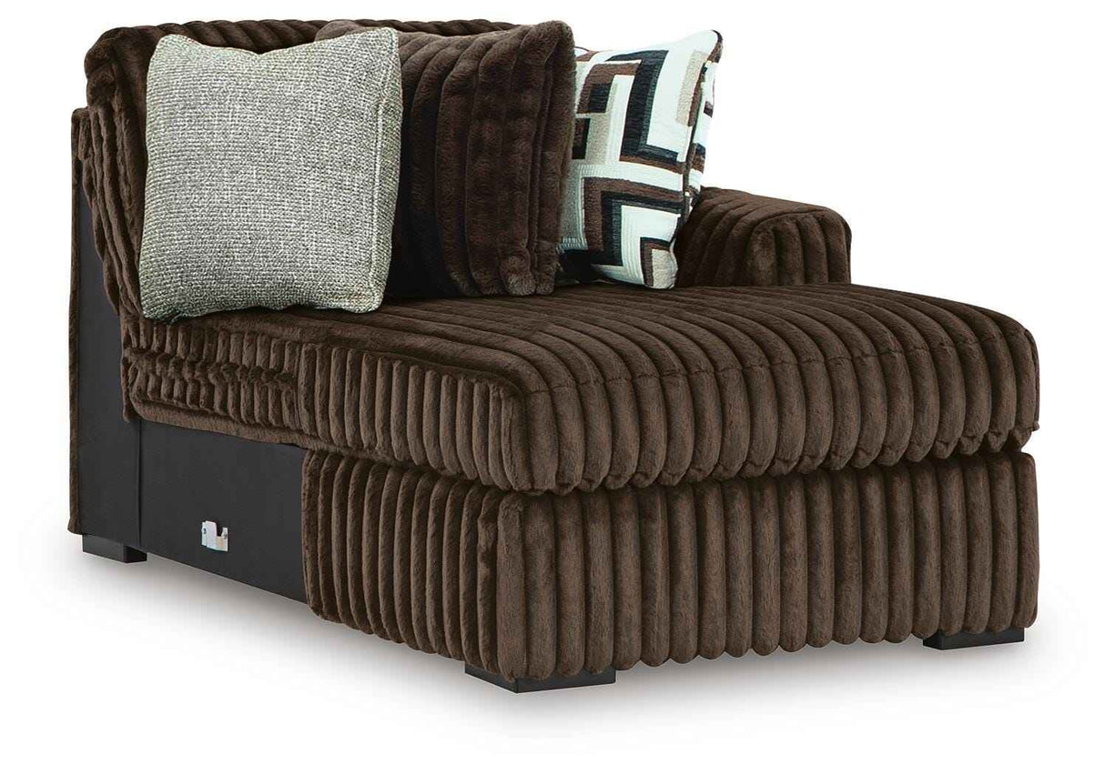 Midnight-Madness Chocolate 3-Piece Sectional with Ottoman by Ashley at Eve Furniture