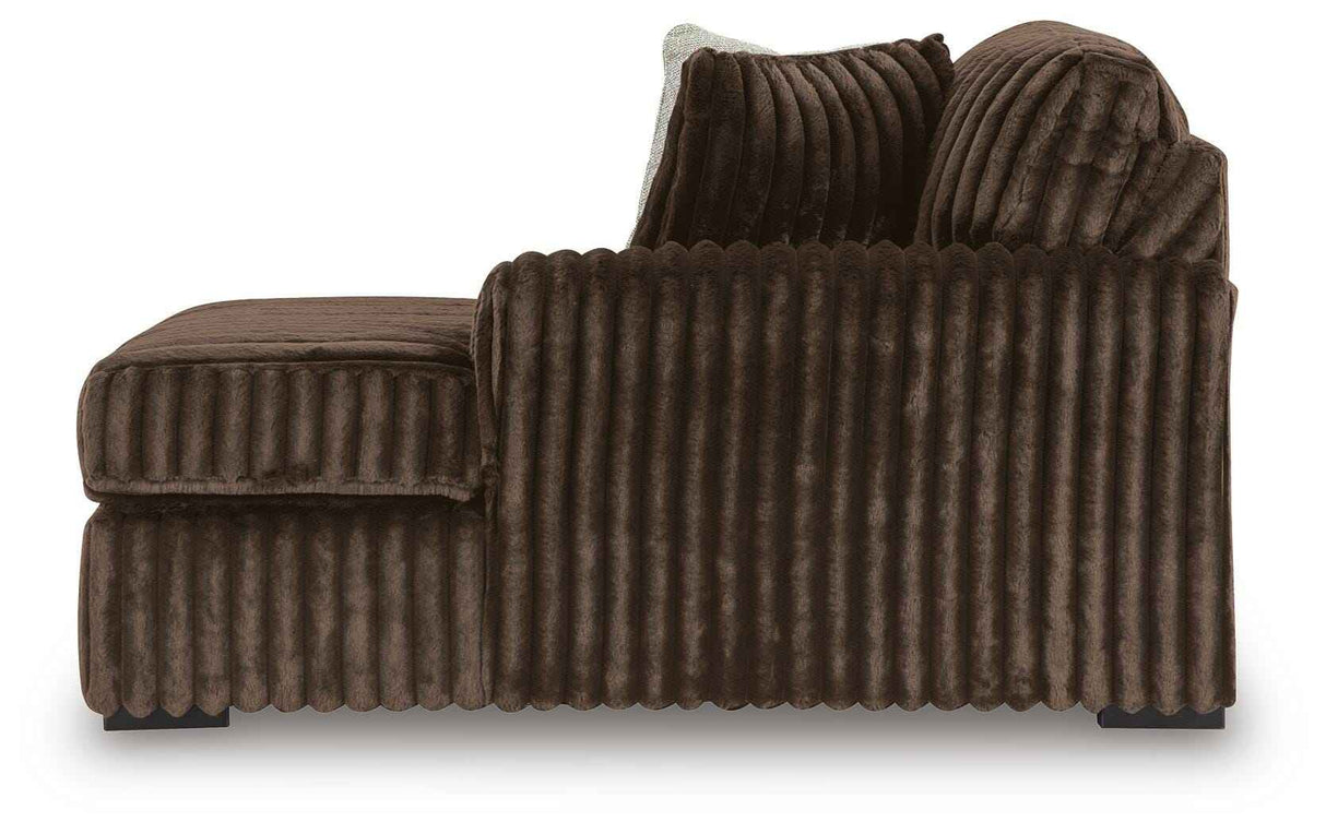 Midnight-Madness Chocolate 3-Piece Sectional with Ottoman by Ashley at Eve Furniture