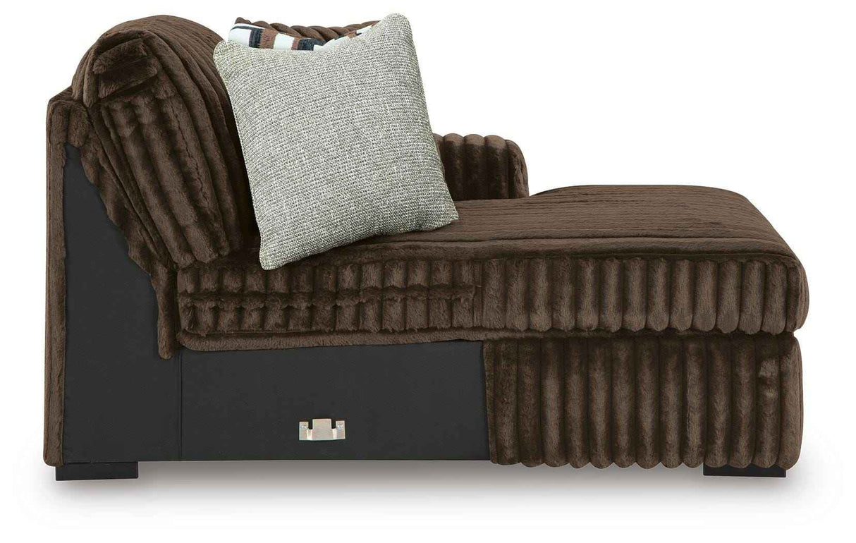 Midnight-Madness Chocolate 3-Piece Sectional with Ottoman by Ashley at Eve Furniture