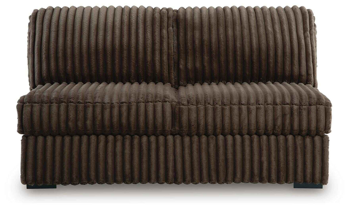 Midnight-Madness Chocolate 3-Piece Sectional with Ottoman by Ashley at Eve Furniture