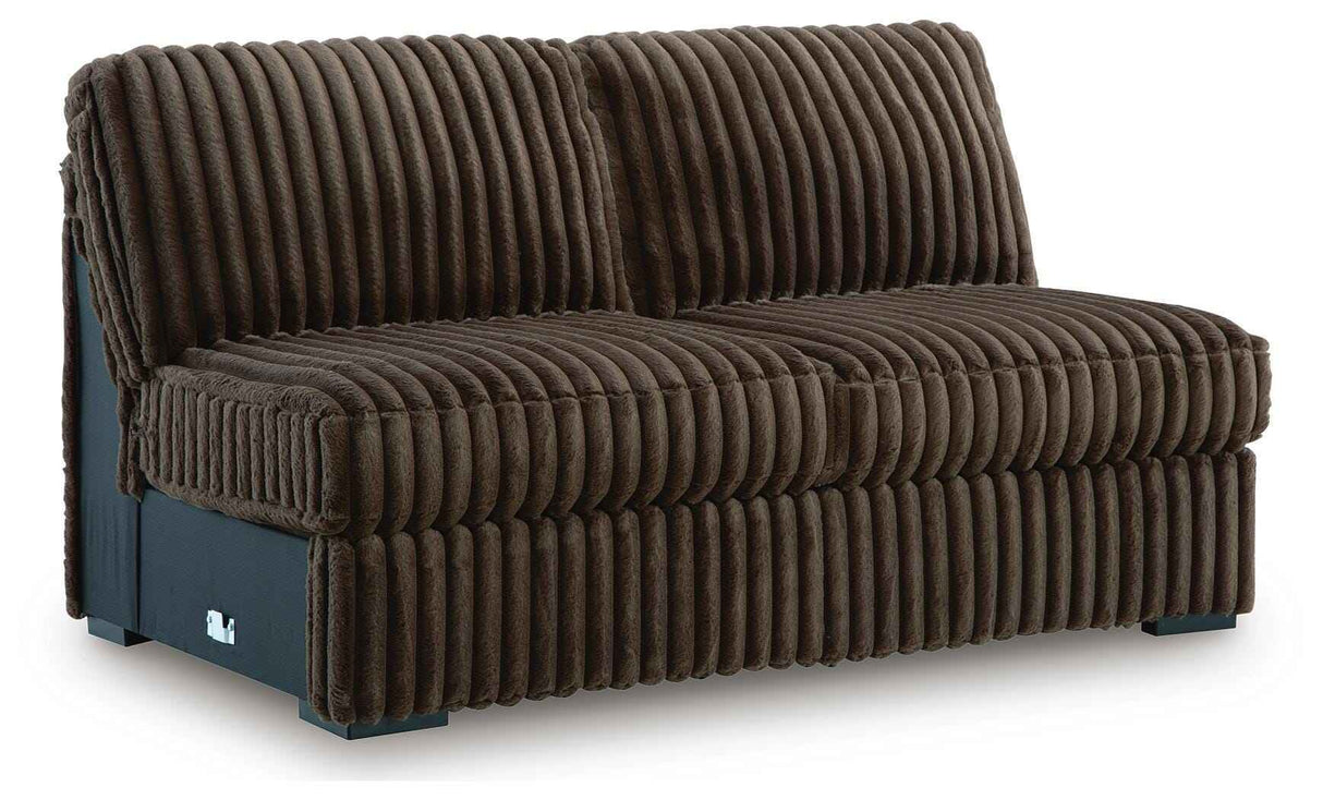 Midnight-Madness Chocolate 3-Piece Sectional with Ottoman by Ashley at Eve Furniture
