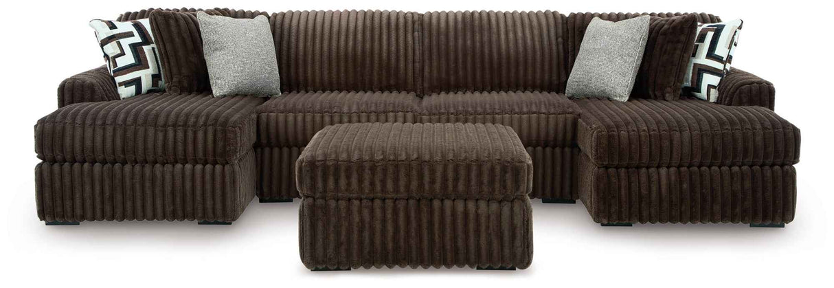Midnight-Madness Chocolate 3-Piece Sectional with Ottoman by Ashley at Eve Furniture