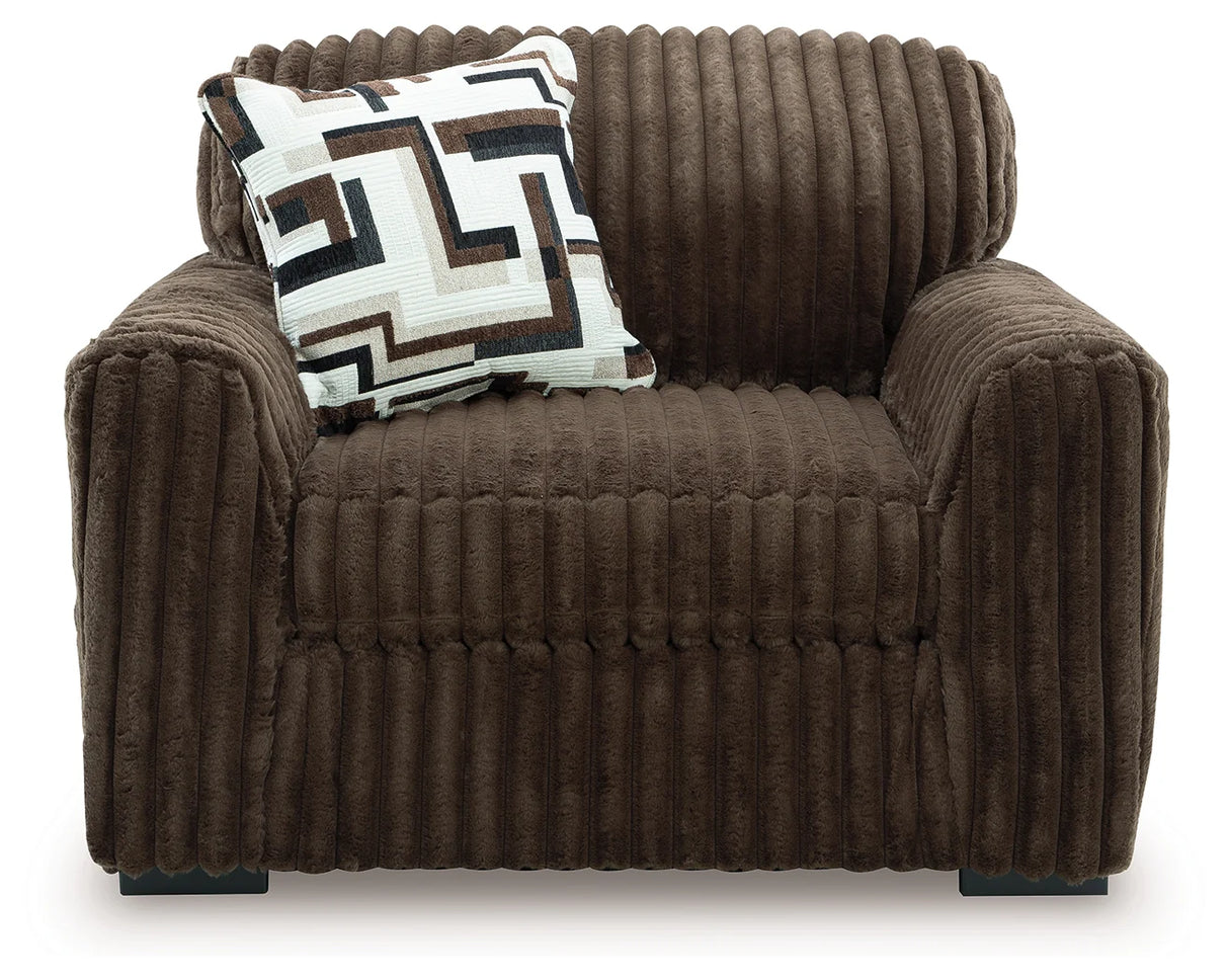 Midnight-Madness Chocolate 4-Piece Sectional and Oversized Chair by Ashley at Eve Furniture