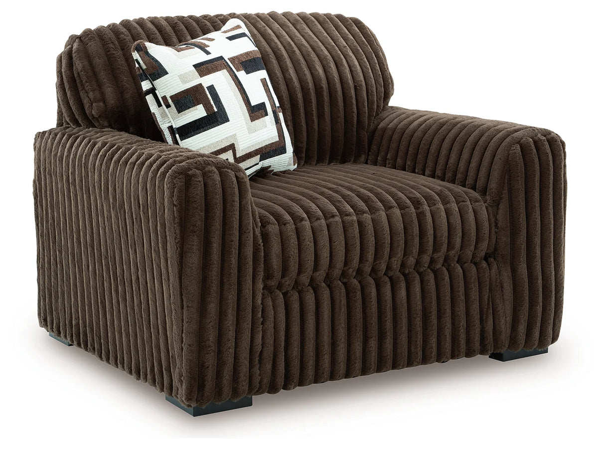 Midnight-Madness Chocolate 4-Piece Sectional and Oversized Chair by Ashley at Eve Furniture