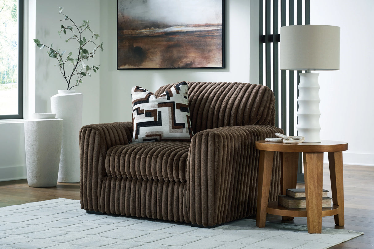 Midnight-Madness Chocolate 4-Piece Sectional and Oversized Chair by Ashley at Eve Furniture