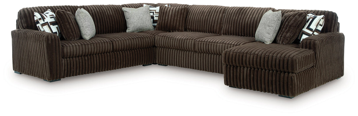 Midnight-Madness Chocolate 4-Piece Sectional with RAF Chaise by Ashley at Eve Furniture