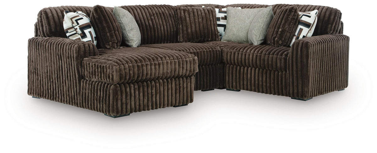 Midnight-Madness Chocolate 4-Piece Sectional with Chaise by Ashley at Eve Furniture