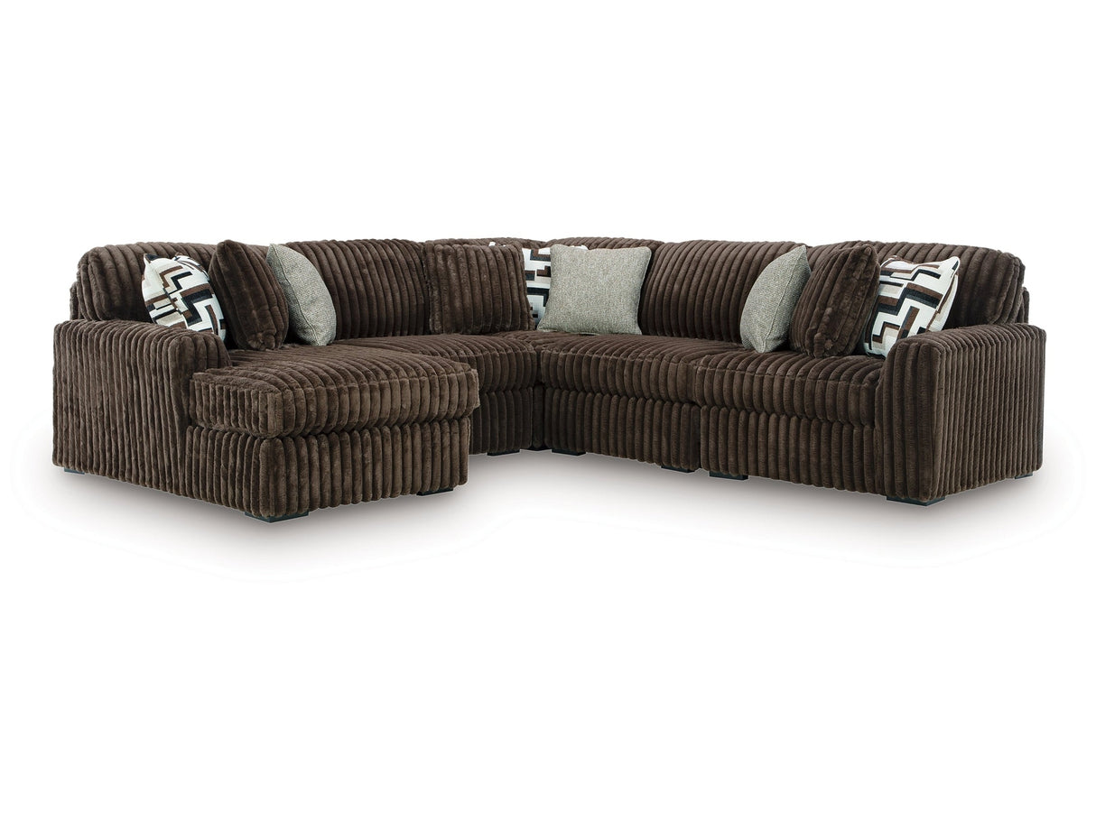Midnight-Madness Chocolate 5-Piece Sectional with Left Chaise by Ashley at Eve Furniture