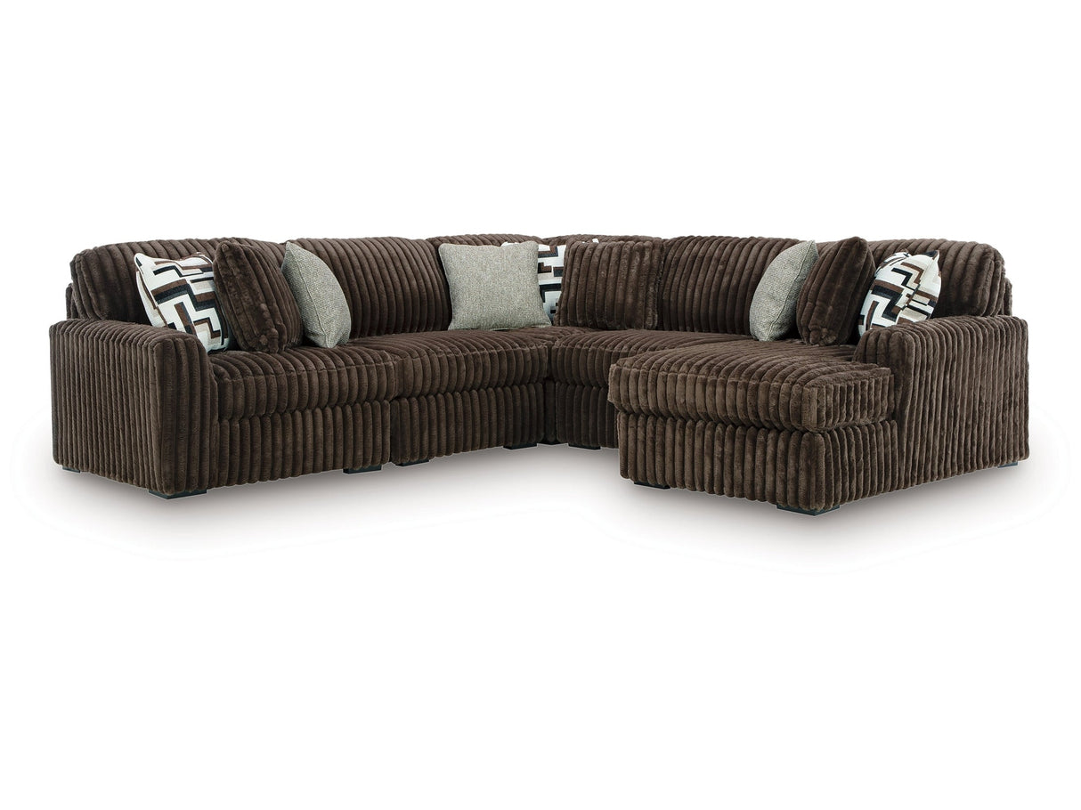 Midnight-Madness Chocolate 5-Piece Sectional with Right Chaise by Ashley at Eve Furniture