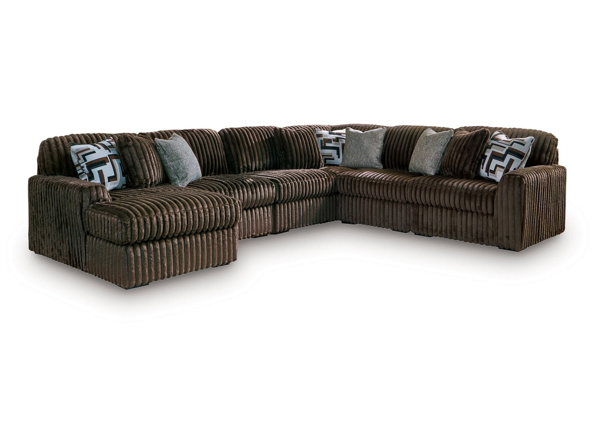 Midnight-Madness Chocolate 6-Piece Sectional with Left Chaise by Ashley at Eve Furniture