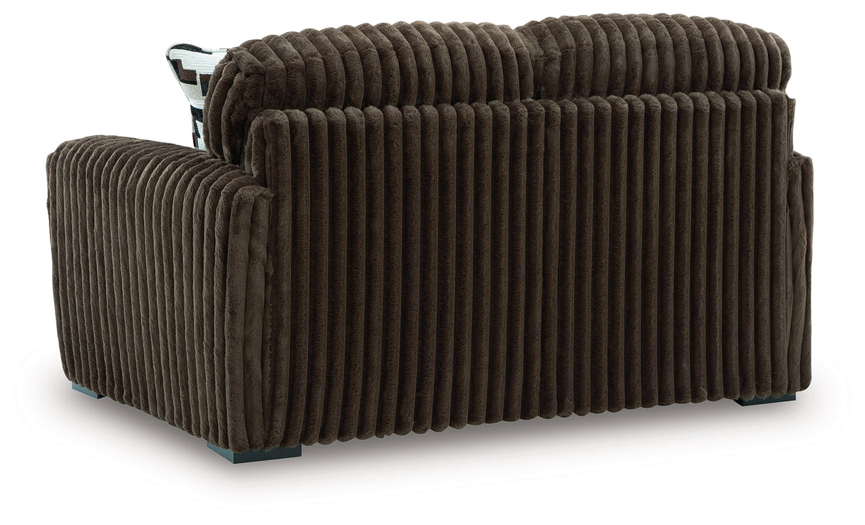 Midnight-Madness Chocolate Loveseat by Ashley at Eve Furniture