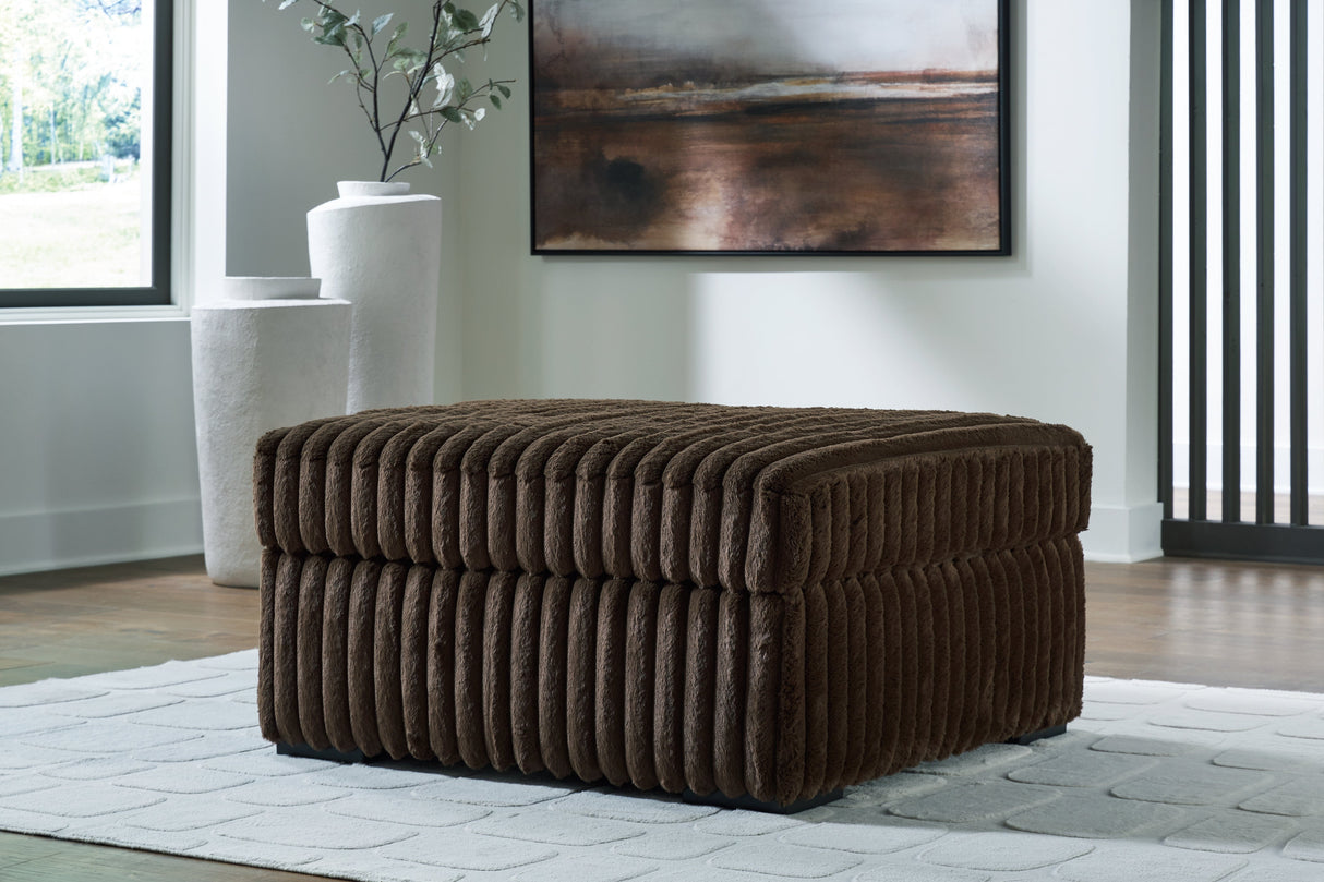 Midnight-Madness Chocolate Loveseat, Oversized Chaise and Ottoman by Ashley at Eve Furniture