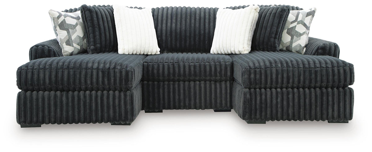 Midnight-Madness Gunmetal 3-Piece Double Chaise Sectional by Ashley at Eve Furniture