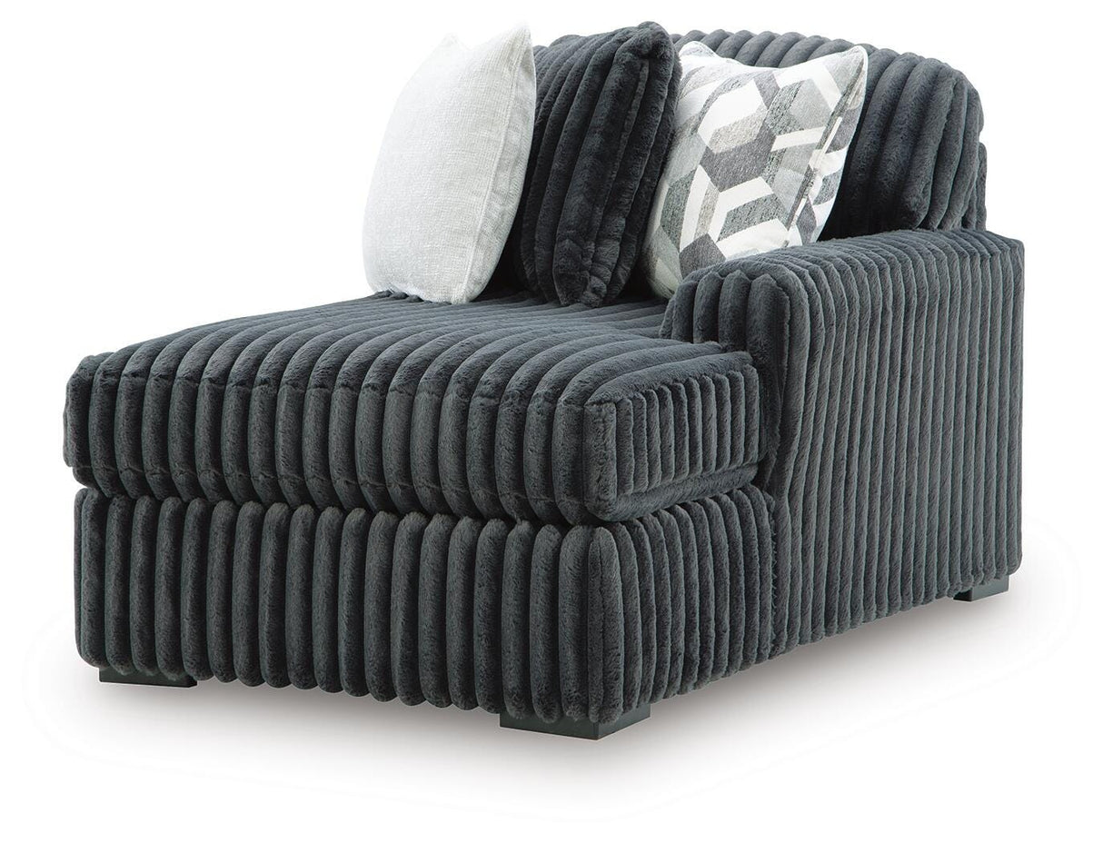 Midnight-Madness Gunmetal 3-Piece Sectional with RAF Chaise by Ashley at Eve Furniture