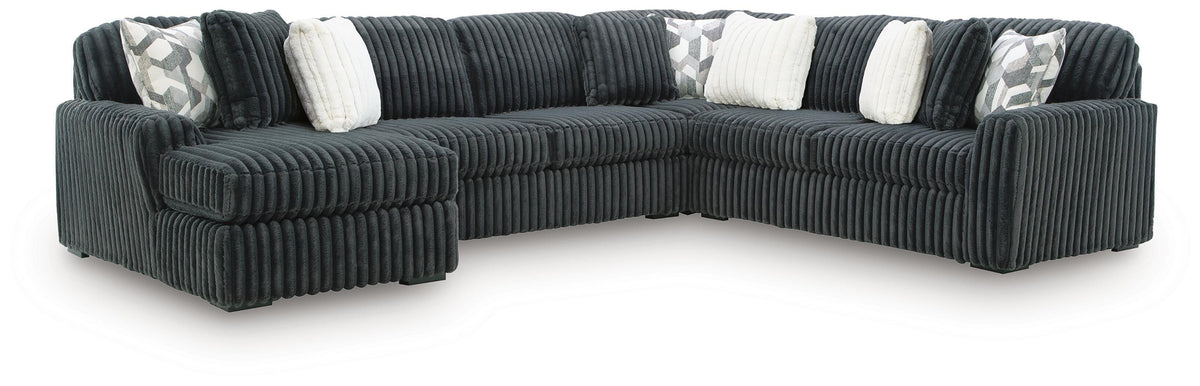Midnight-Madness Gunmetal 4-Piece Sectional and Ottoman by Ashley at Eve Furniture