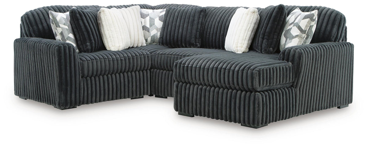 Midnight-Madness Gunmetal 4-Piece Sectional with Chaise by Ashley at Eve Furniture