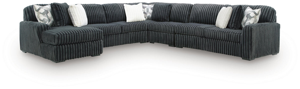 Midnight-Madness Gunmetal 5-Piece Sectional with Chaise by Ashley at Eve Furniture