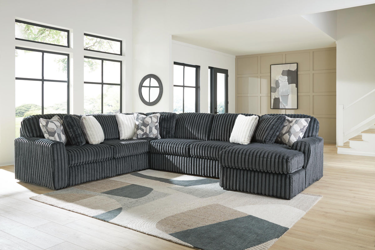 Midnight-Madness Gunmetal 6-Piece Sectional with Chaise by Ashley at Eve Furniture