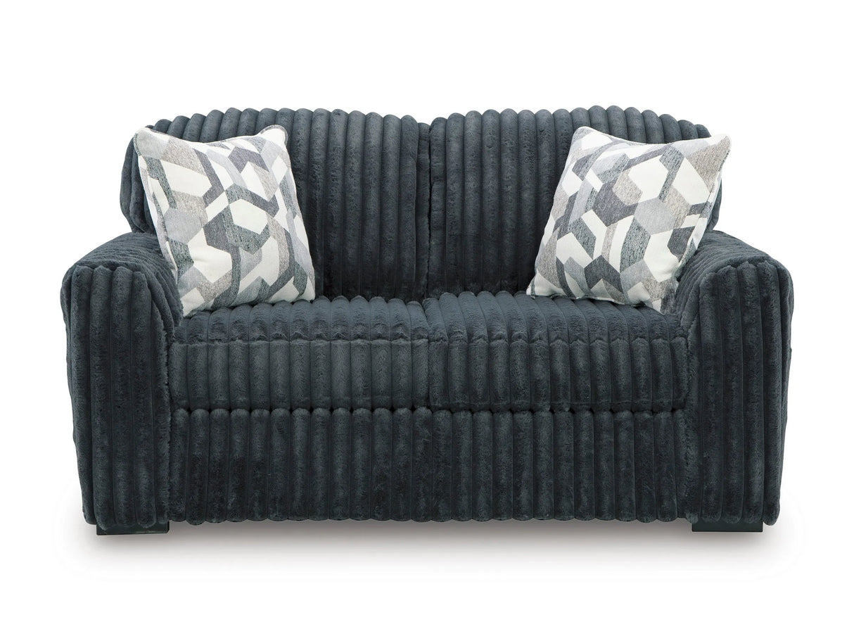 Midnight-Madness Gunmetal Sofa, Loveseat and Oversized Chaise by Ashley at Eve Furniture