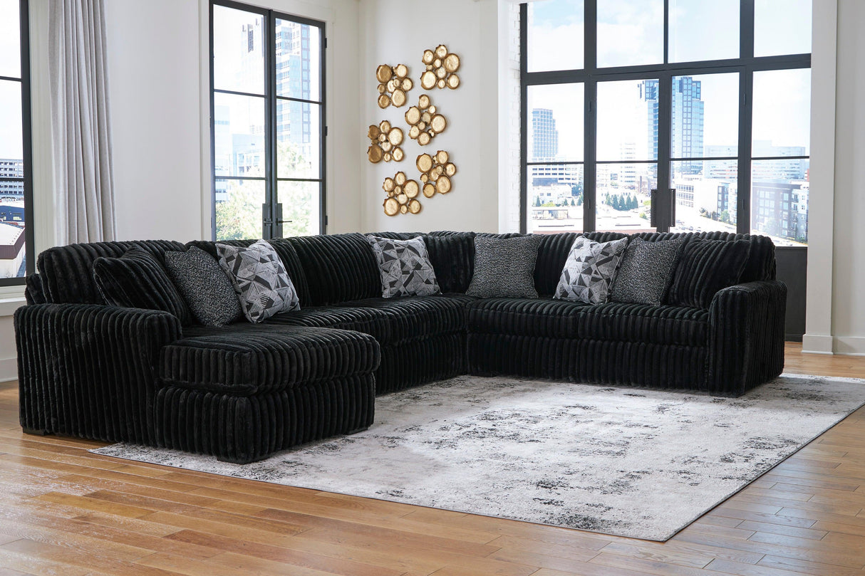 Midnight-Madness Onyx 4-Piece Left Arm Facing Chaise Sectional by Ashley at Eve Furniture