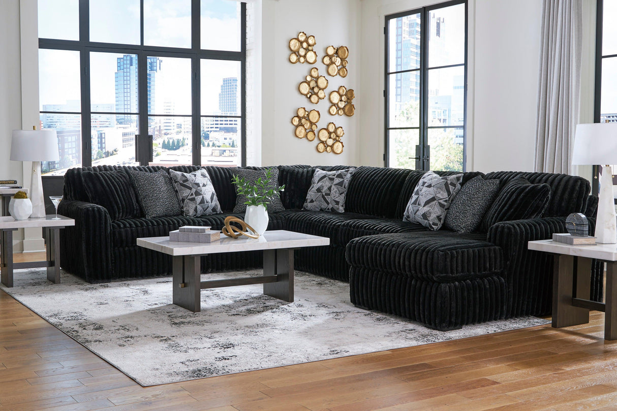 Midnight-Madness Onyx 4-Piece Right Arm Facing Chaise Sectional by Ashley at Eve Furniture
