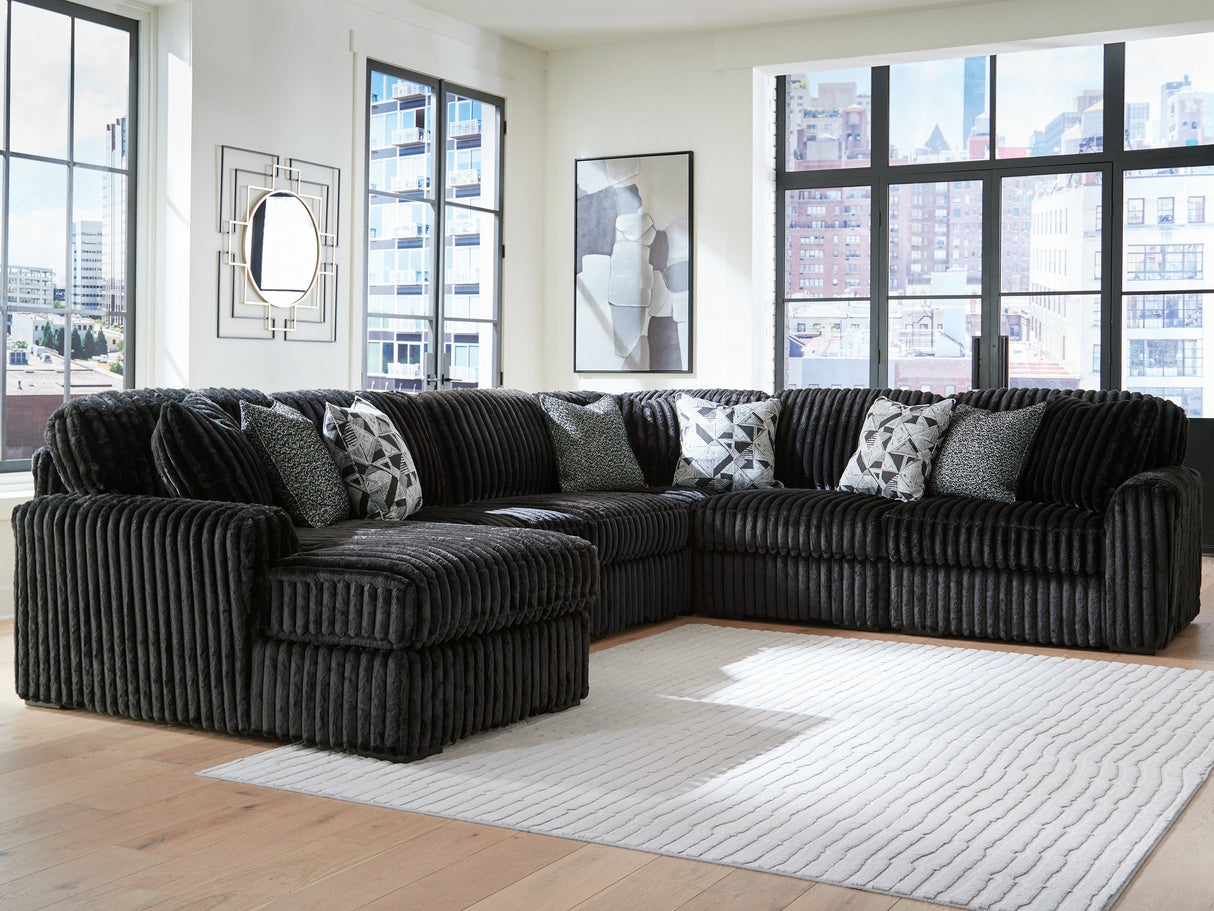 Midnight-Madness Onyx 6-Piece Sectional with Left Chaise by Ashley at Eve Furniture