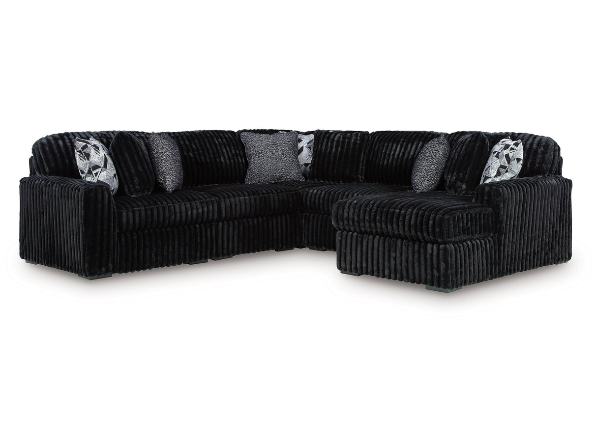 Midnight-Madness Onyx 6-Piece Sectional with Right Chaise by Ashley at Eve Furniture