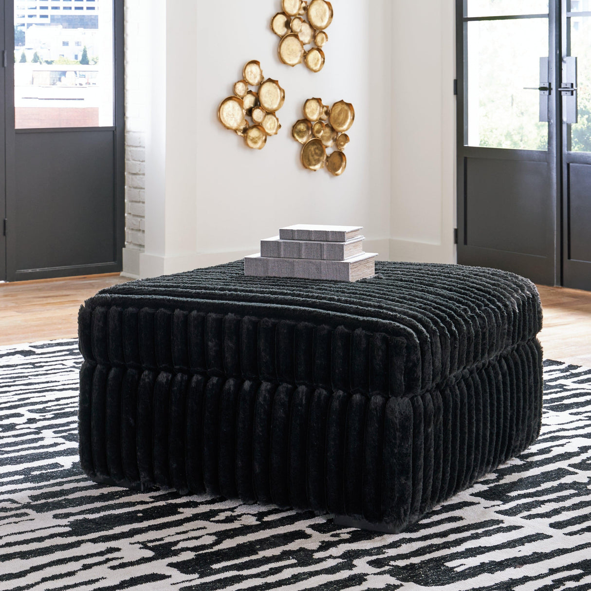 Midnight-Madness Onyx Oversized Accent Ottoman by Ashley at Eve Furniture