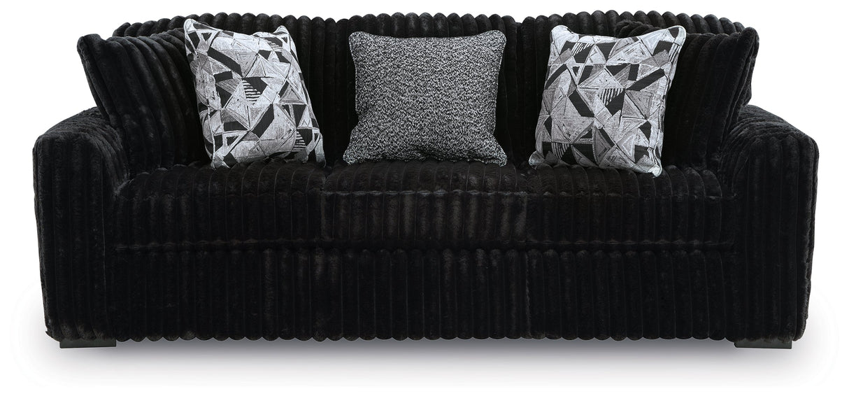 Midnight-Madness Onyx Sofa, Loveseat and Oversized Ottoman by Ashley at Eve Furniture