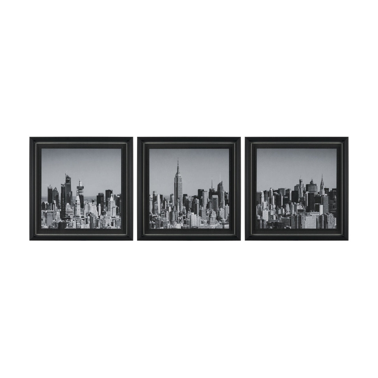 Midtown Manhattan Skyline (Set of 3) by Richard Silver Textured Framed Art Print Matted under Glass by Mercana at Eve Furniture