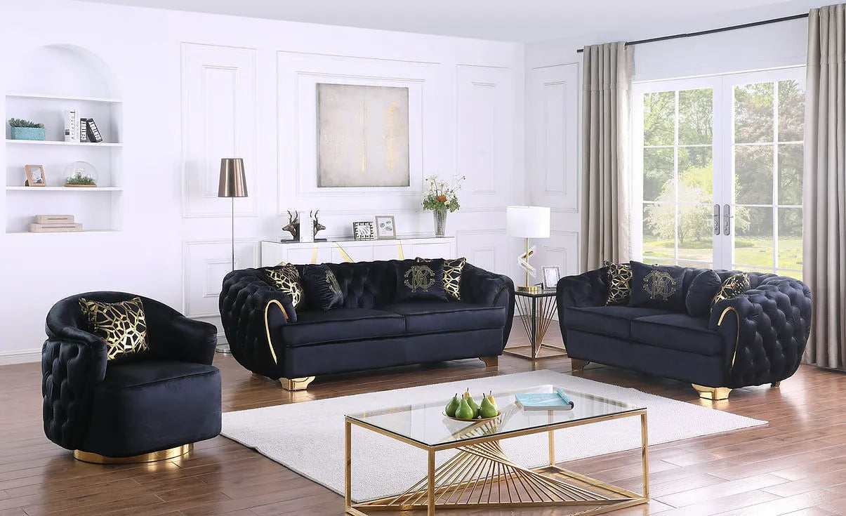 Mila Black Velvet Living Room Set by New Era Innovations at Eve Furniture
