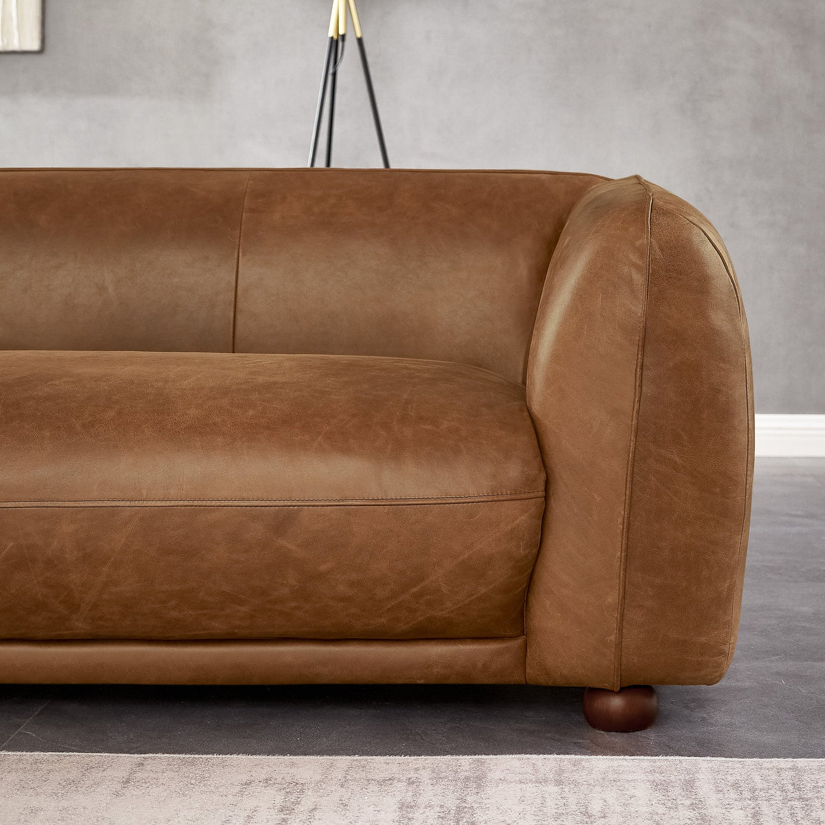 Mila Mid-Century Modern Brown Genuine Leather Sofa by Ashcroft Furniture at Eve Furniture