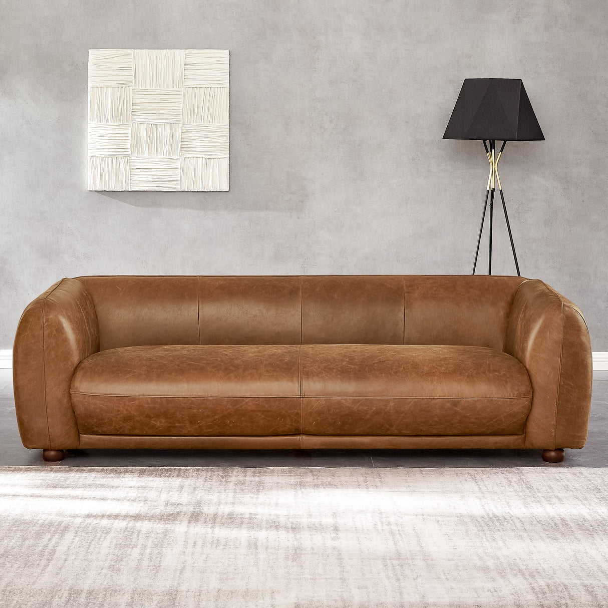 Mila Mid-Century Modern Brown Genuine Leather Sofa by Ashcroft Imports at Eve Furniture