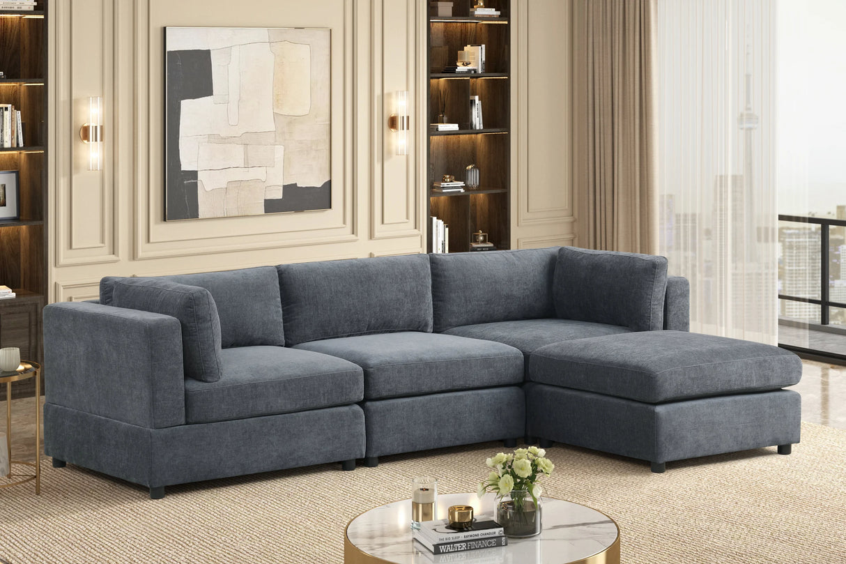 Milan Charcoal 4-Piece Performance Fabric Modular Sectional