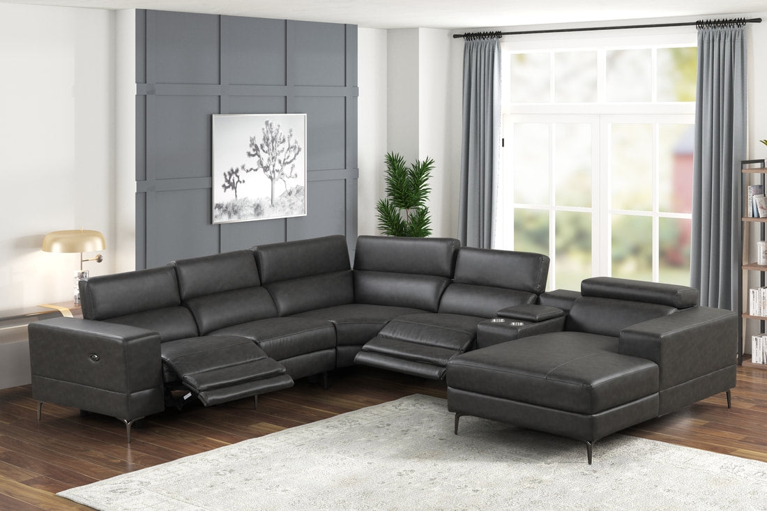 Milano Grey 6-Piece Power Reclining Sectional by Happy Homes at Eve Furniture