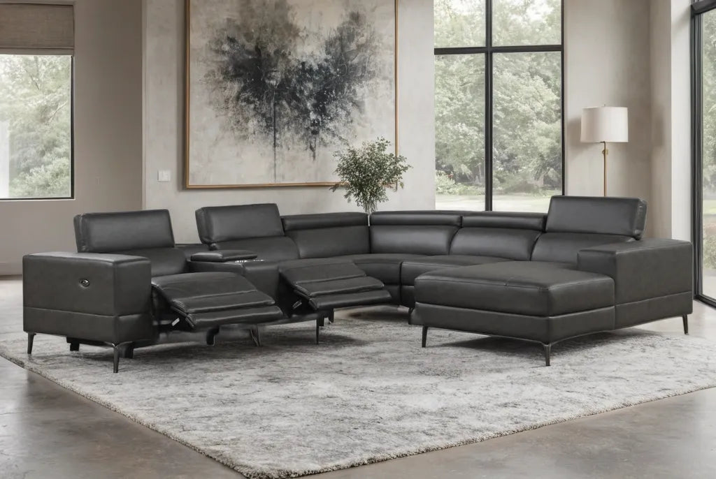 Milano Grey 6-Piece Power Reclining Sectional by Happy Homes at Eve Furniture