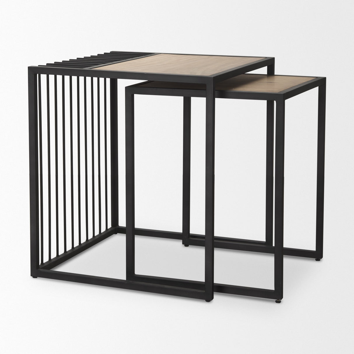 Miles Black Metal w/ Light Wood Nesting End/Side Table by Mercana at Eve Furniture