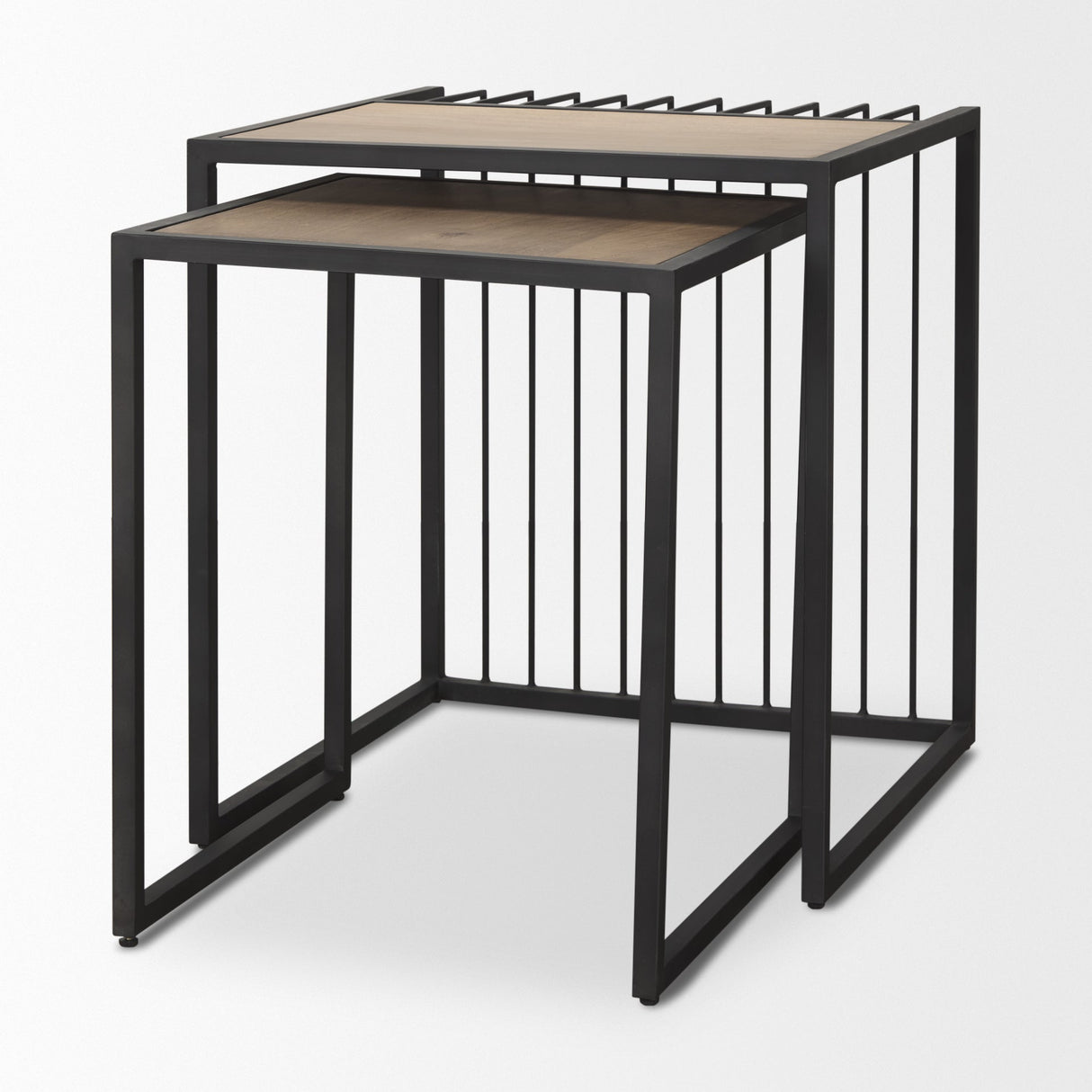 Miles Black Metal w/ Light Wood Nesting End/Side Table by Mercana at Eve Furniture