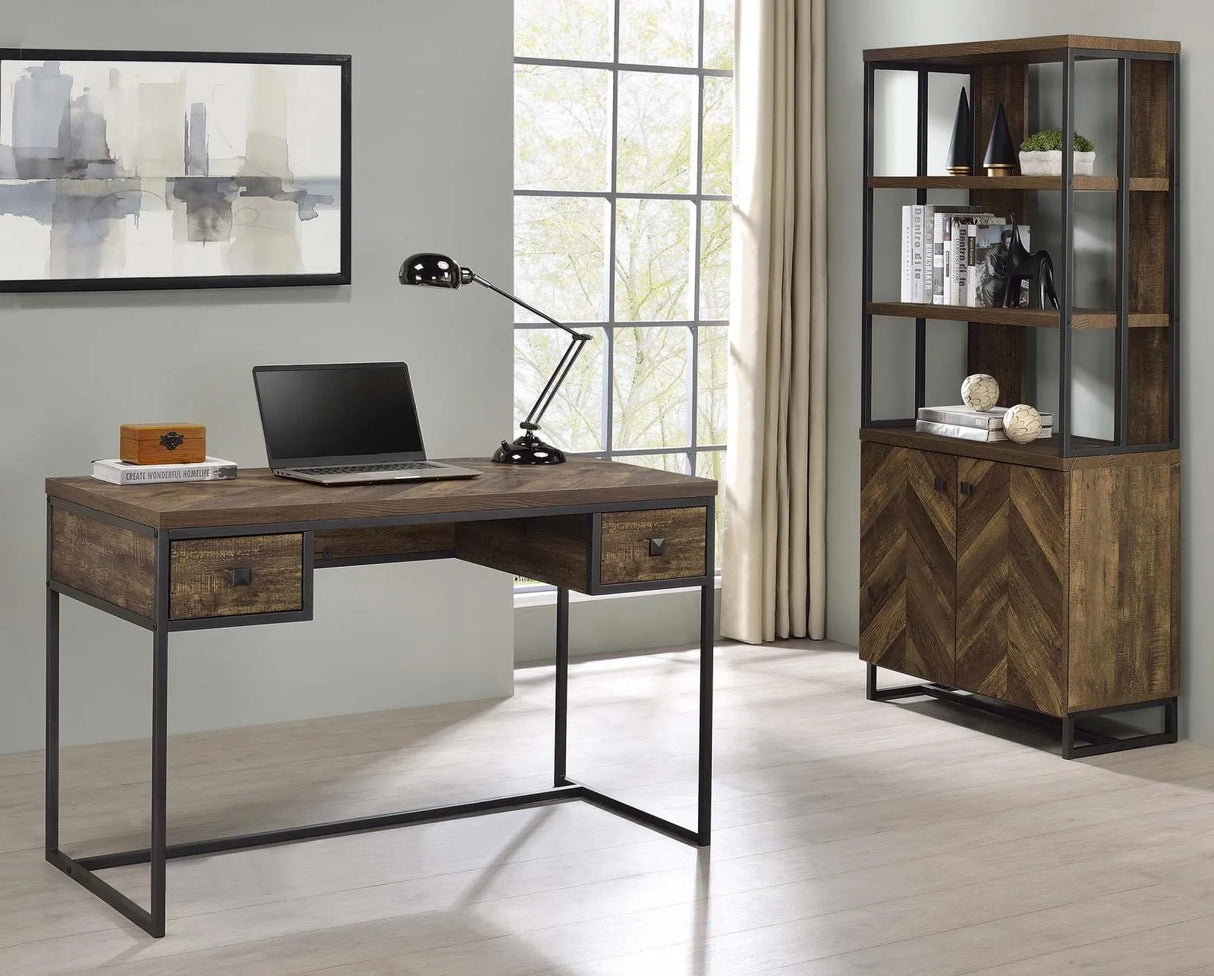 Millbrook Rustic Oak Herringbone/Gunmetal 2-Door Bookcase by Coaster at Eve Furniture